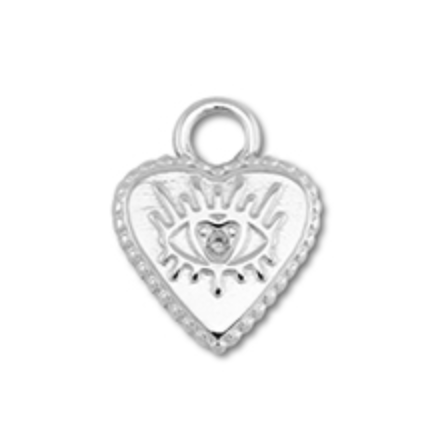 Charm argenté n°31 - coeur avec stras au milieu