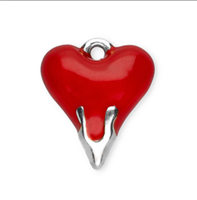 Charm argenté n°45 - coeur rouge et argenté
