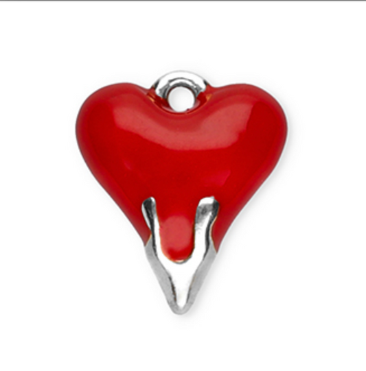 Charm argenté n°45 - coeur rouge et argenté