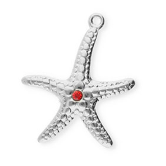 Charm argenté n°56 - grosse étoile de mer stras rouge