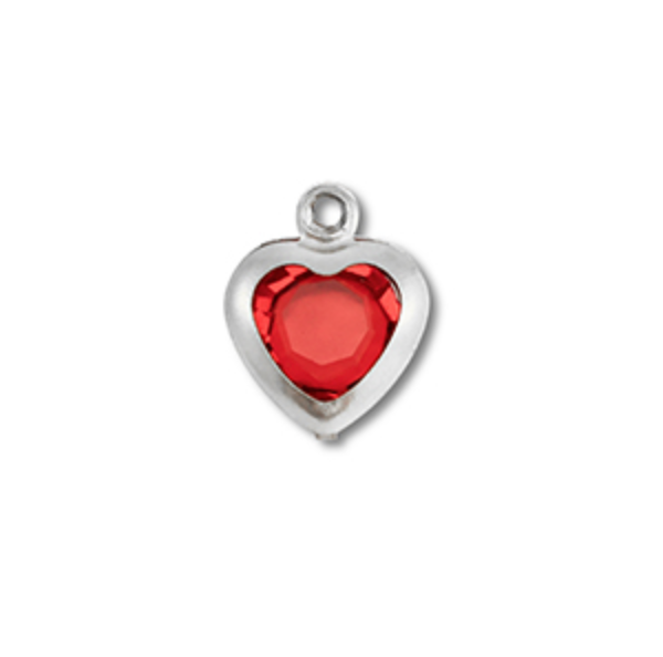 Charm argenté n°63 - petit coeur rouge à stras